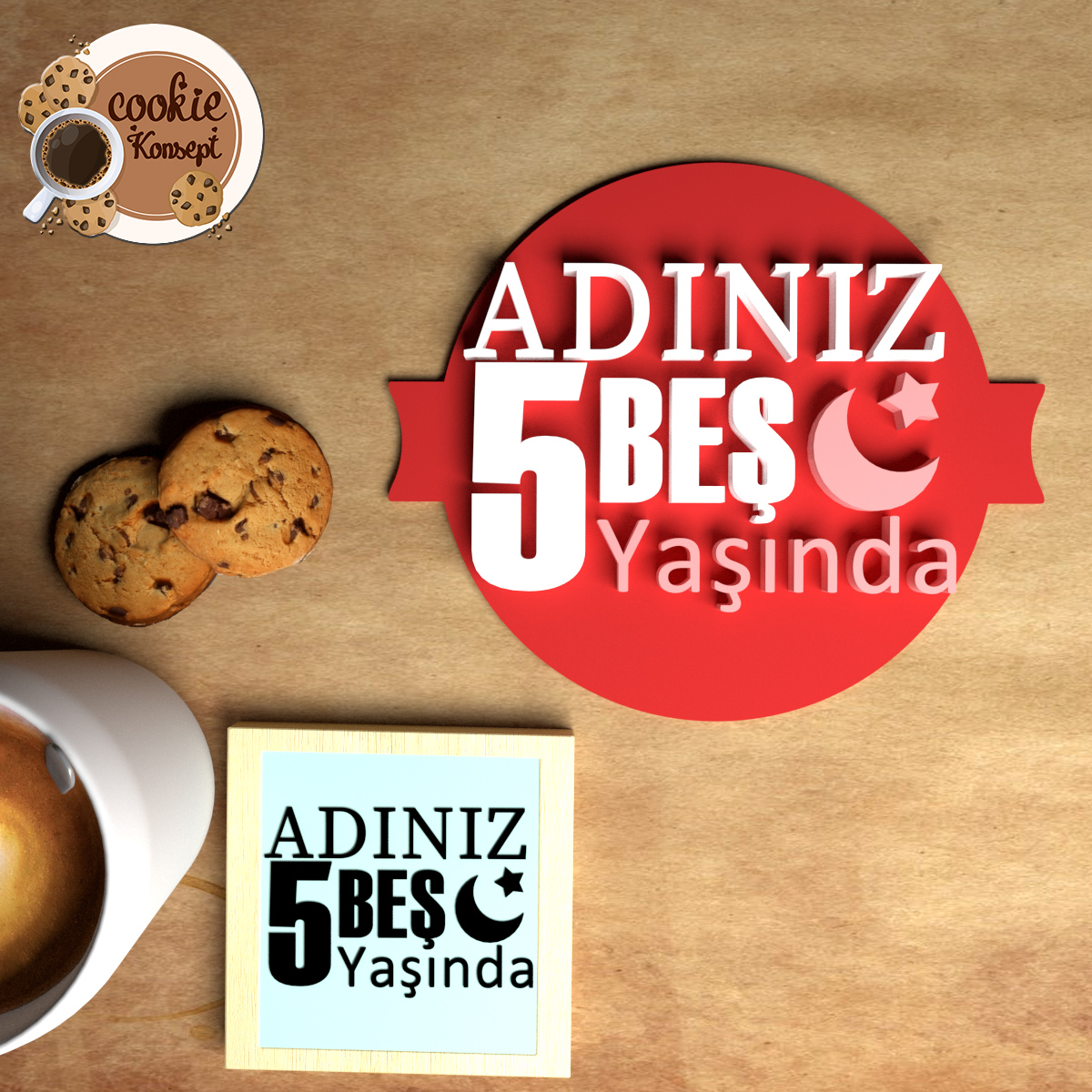 Kişiye Özel "Adınız X Yaşında" Doğum Günü Damgası | Ay Yıldız Temalı