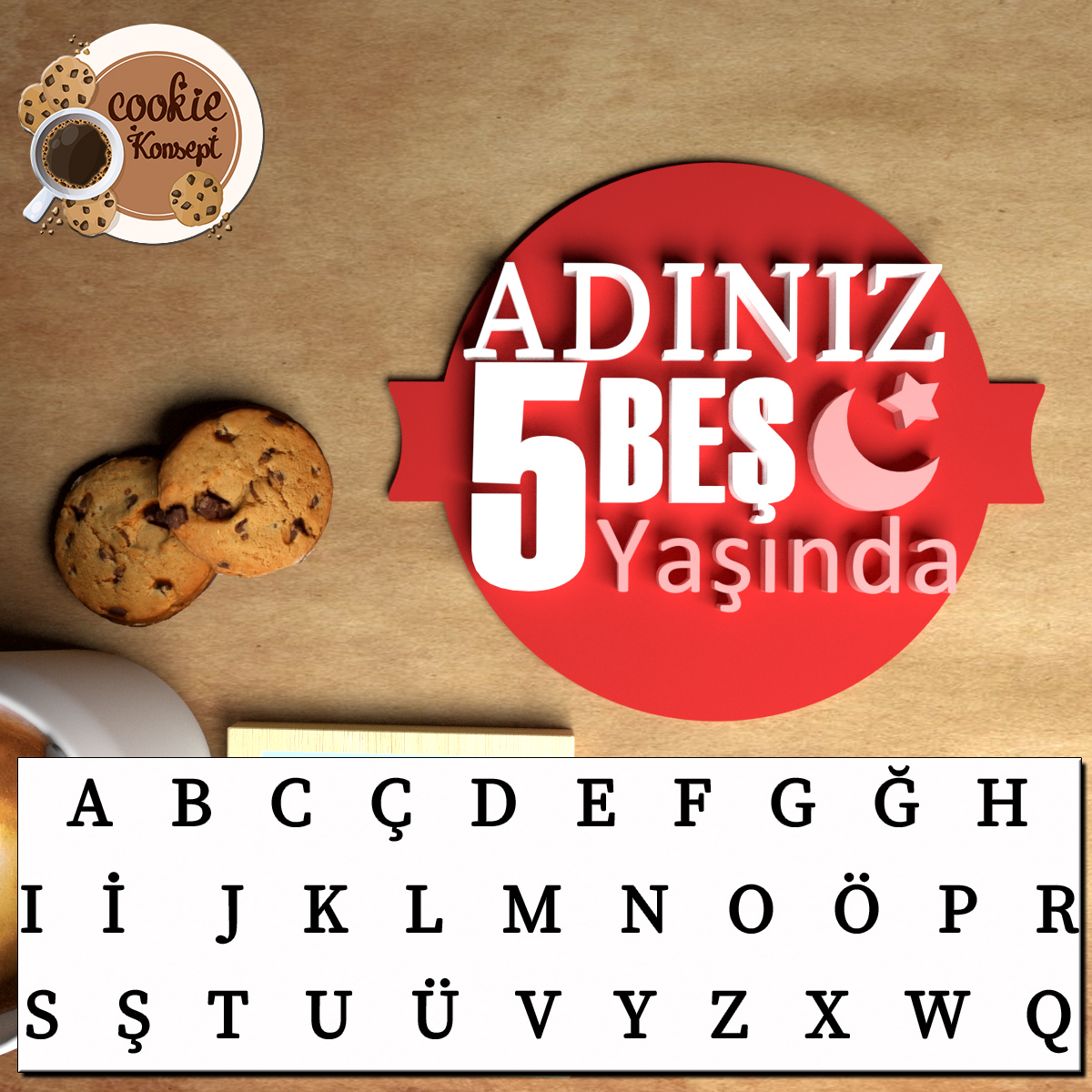 Kişiye Özel "Adınız X Yaşında" Doğum Günü Damgası | Ay Yıldız Temalı - Görsel 2