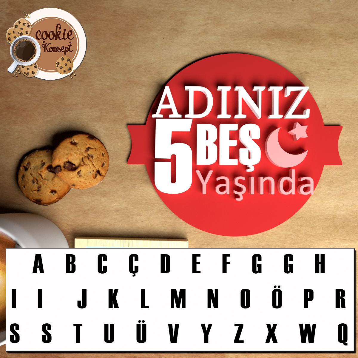 Kişiye Özel "Adınız X Yaşında" Doğum Günü Damgası | Ay Yıldız Temalı - Görsel 3