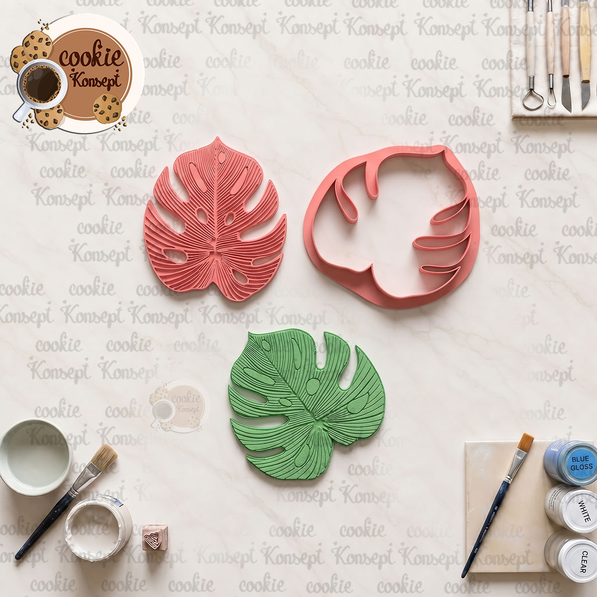 Monstera Yaprak Seramik Kalıbı Damga Çerçeve